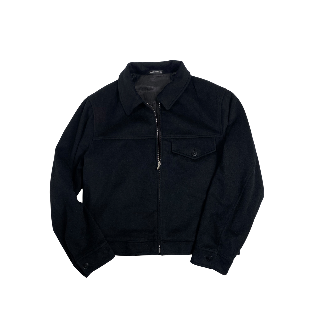 Agnès b black zip-up wool jacket Made In France