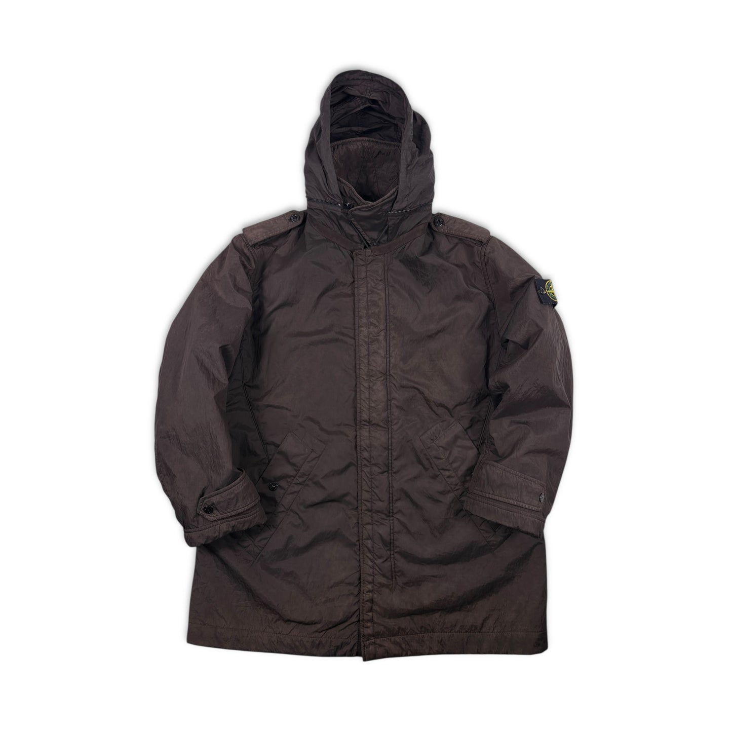 STONE ISLAND Metallic Nylon Hooded Coat Long Jacket