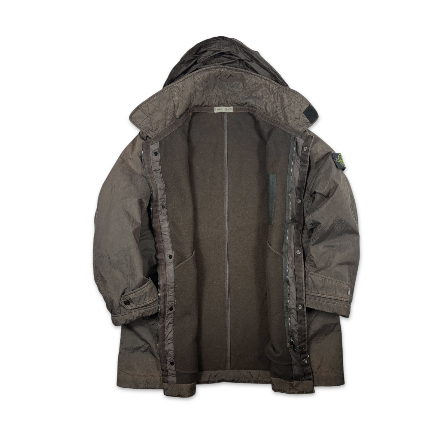 STONE ISLAND Metallic Nylon Hooded Coat Long Jacket