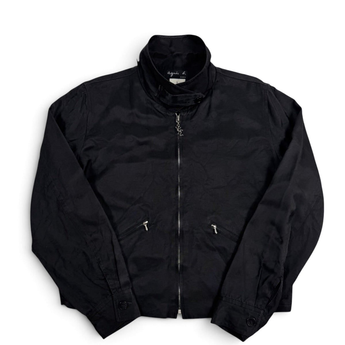 Agnès b black zip-up Rayon cotton jacket