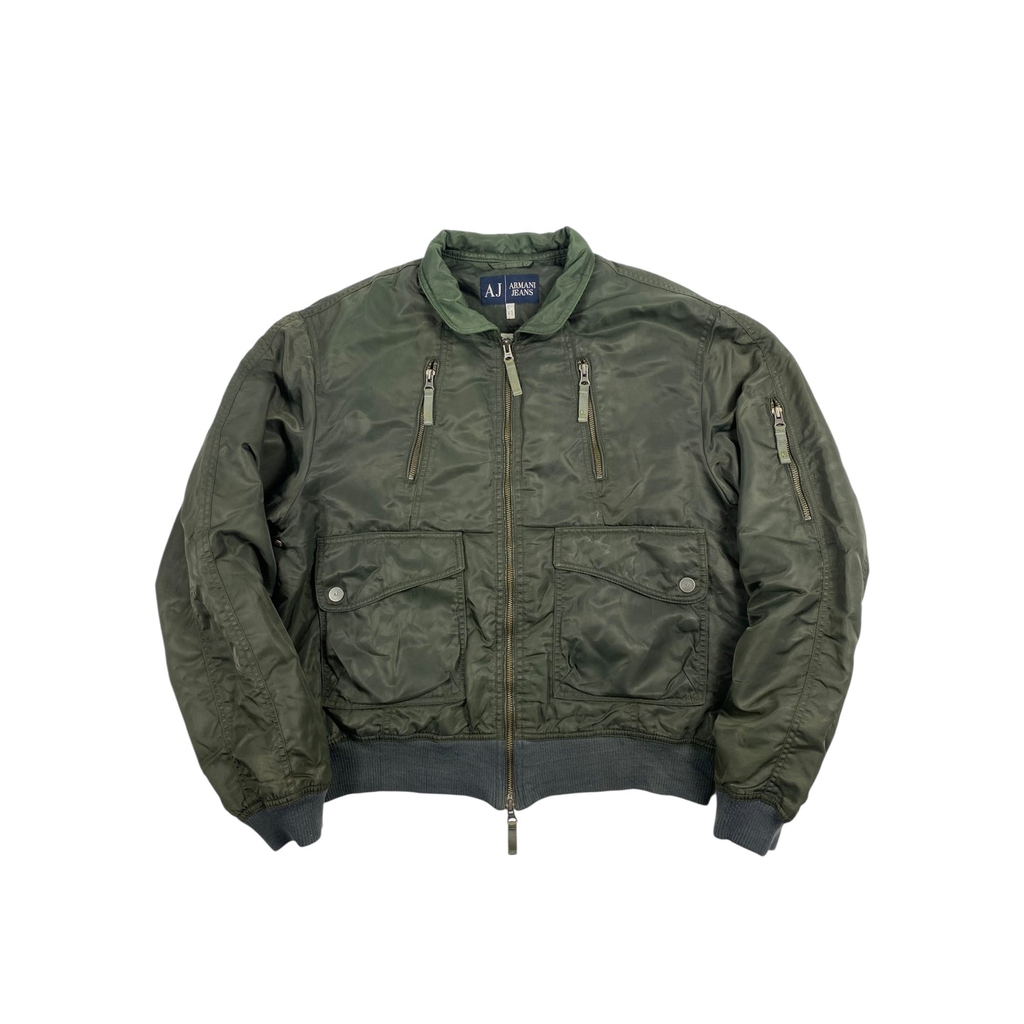 00s Armani Jeans Olive Green Utility Bomber Jacket