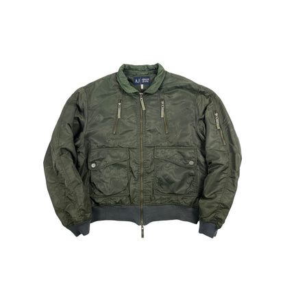00s Armani Jeans Olive Green Utility Bomber Jacket