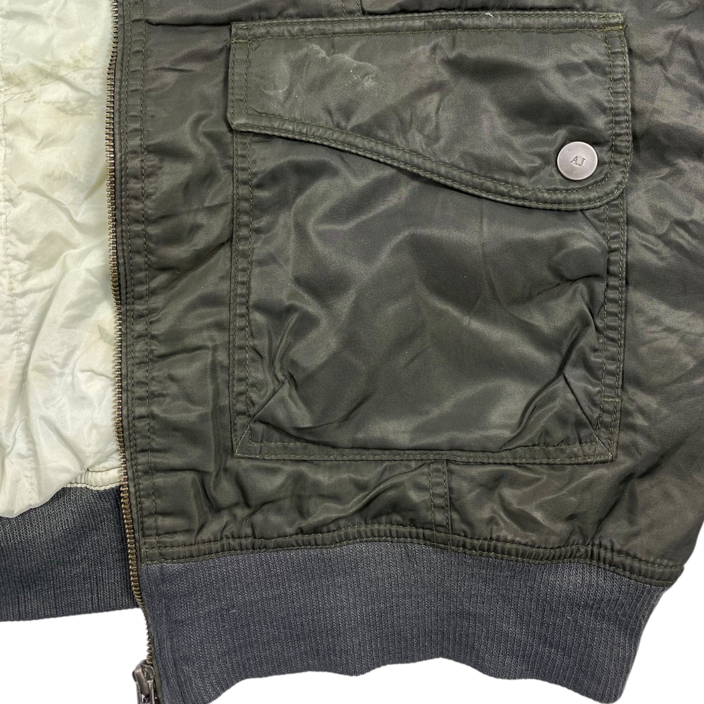 00s Armani Jeans Olive Green Utility Bomber Jacket