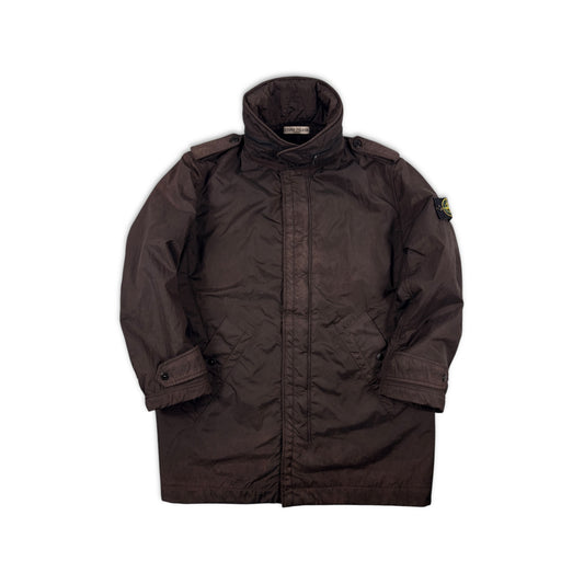 STONE ISLAND Metallic Nylon Hooded Coat Long Jacket