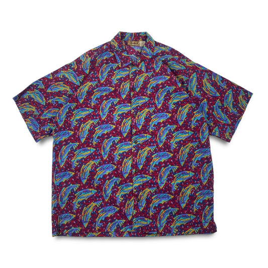 1993 Vintage Patagonia Mens Cotton A/C Print Shirt, Fish: Red