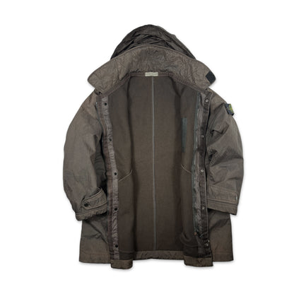 STONE ISLAND Metallic Nylon Hooded Coat Long Jacket