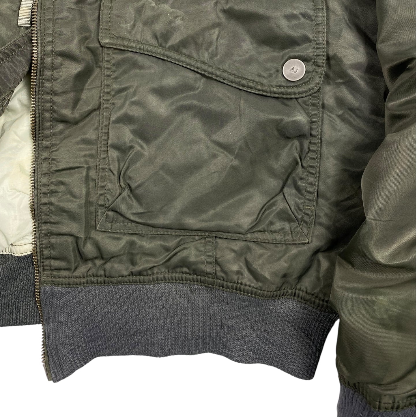 00s Armani Jeans Olive Green Utility Bomber Jacket