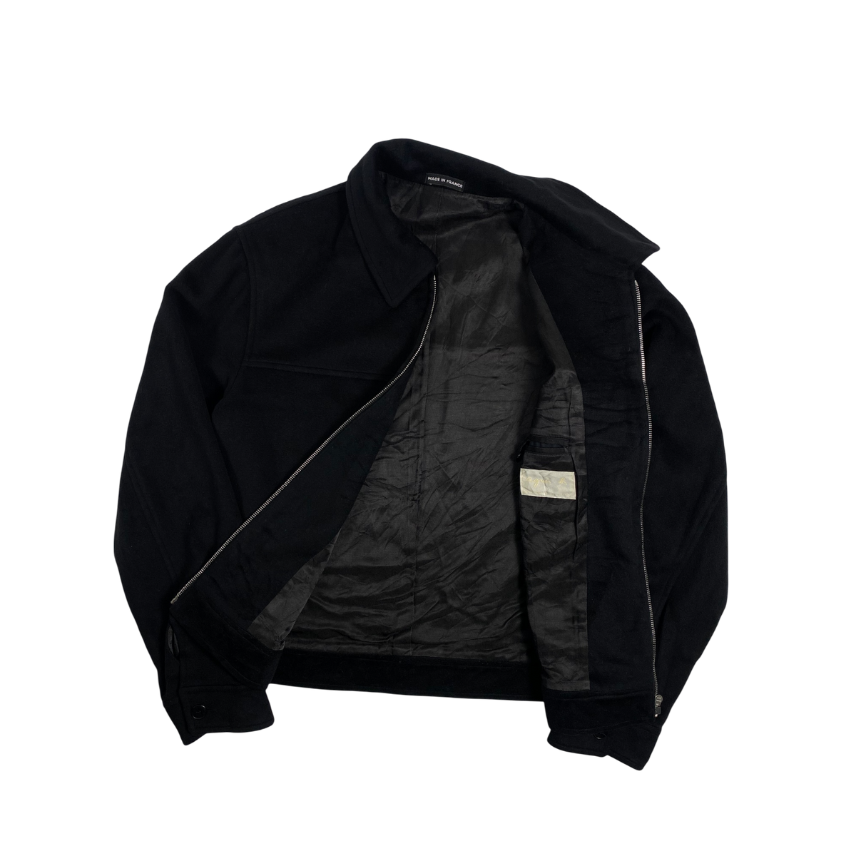 Agnès b black zip-up wool jacket Made In France